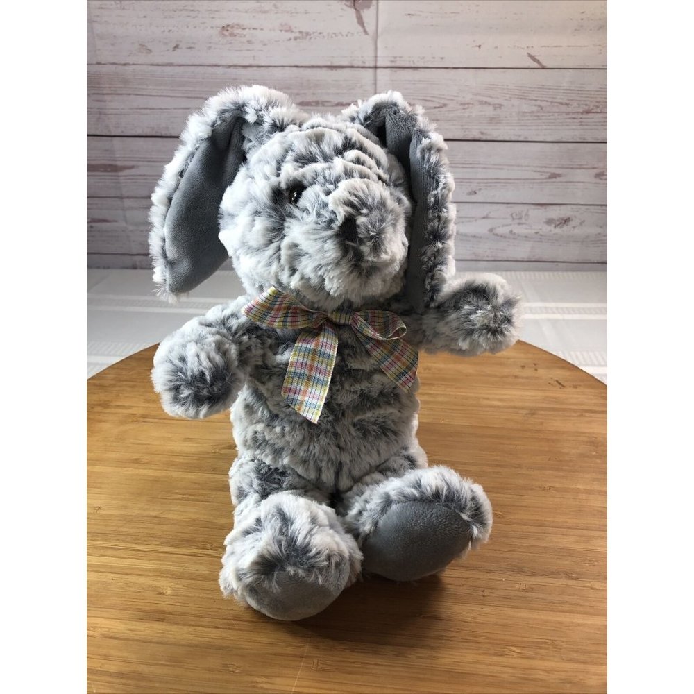 Homerbest Bunny Rabbit Plush Stuffed Animal Gray White With Pink Bow Easter Toy